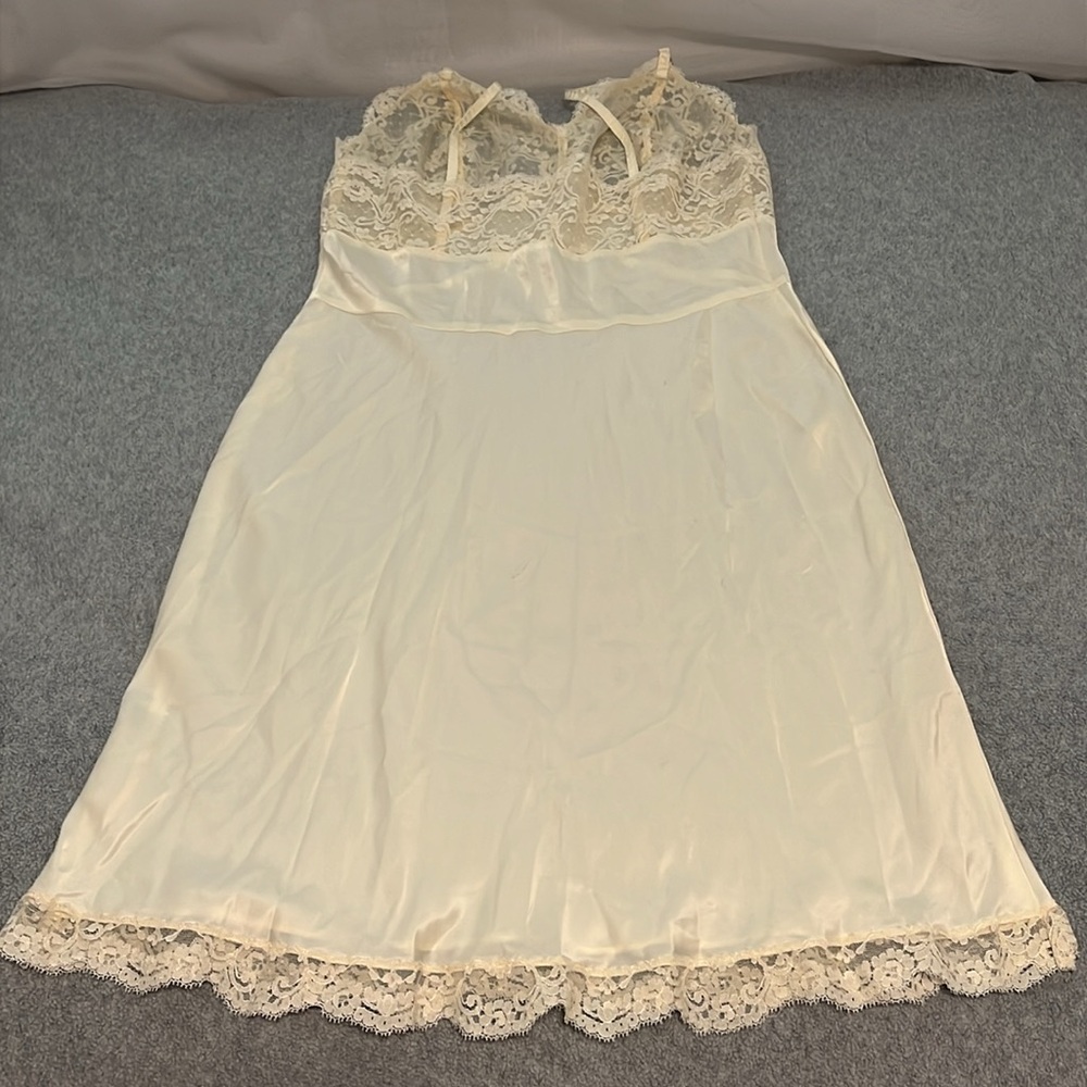 Vintage Fischer Heavenly Silk Lingerie Slip Dress Small Lace Satin Grunge - Picture 9 of 12